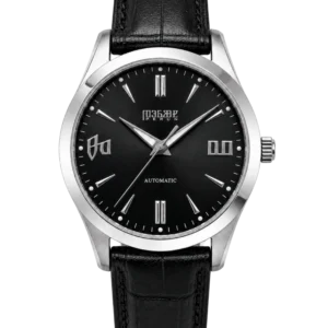 Knez Ponor, black sunburst dial on a black croco leather strap