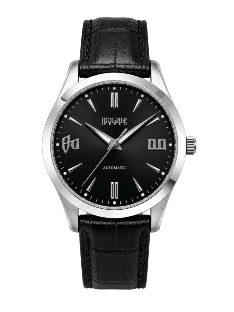Knez Ponor, black sunburst dial on a black croco leather strap