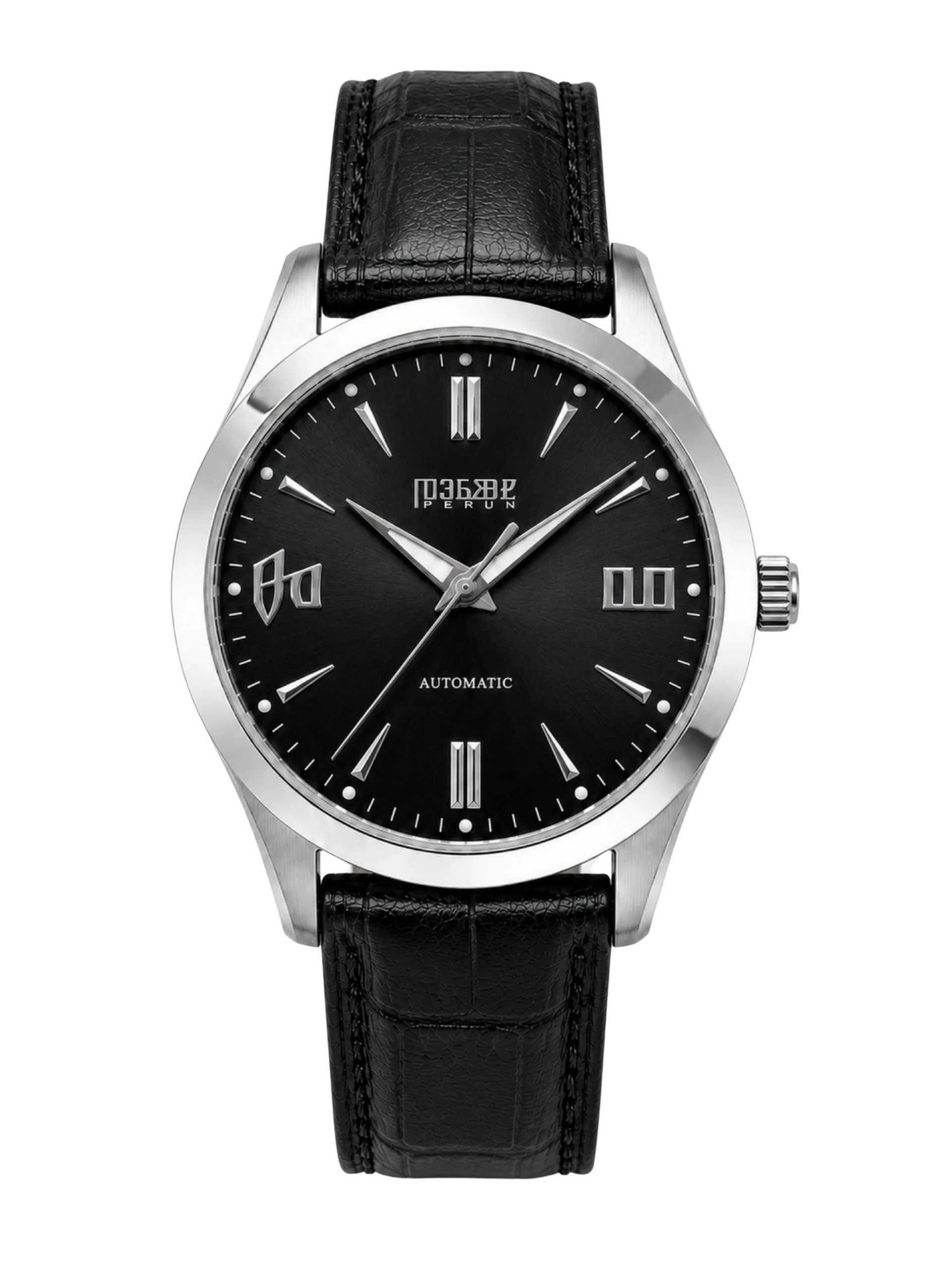 Knez Ponor, black sunburst dial on a black croco leather strap