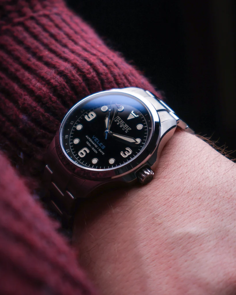 Veles Midnight Black on the wrist