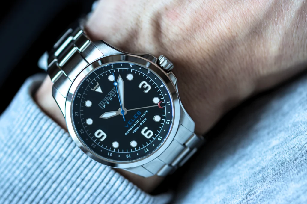 Veles Midnight Black on the wrist