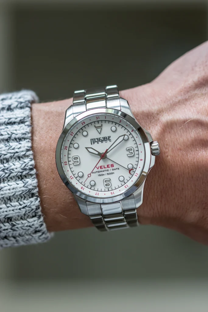 Veles Pearl White on the wrist
