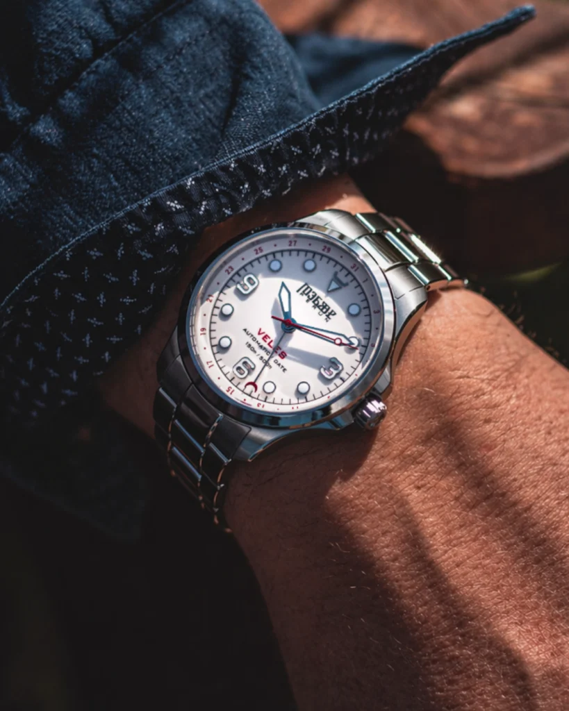 Veles Pearl White on the wrist