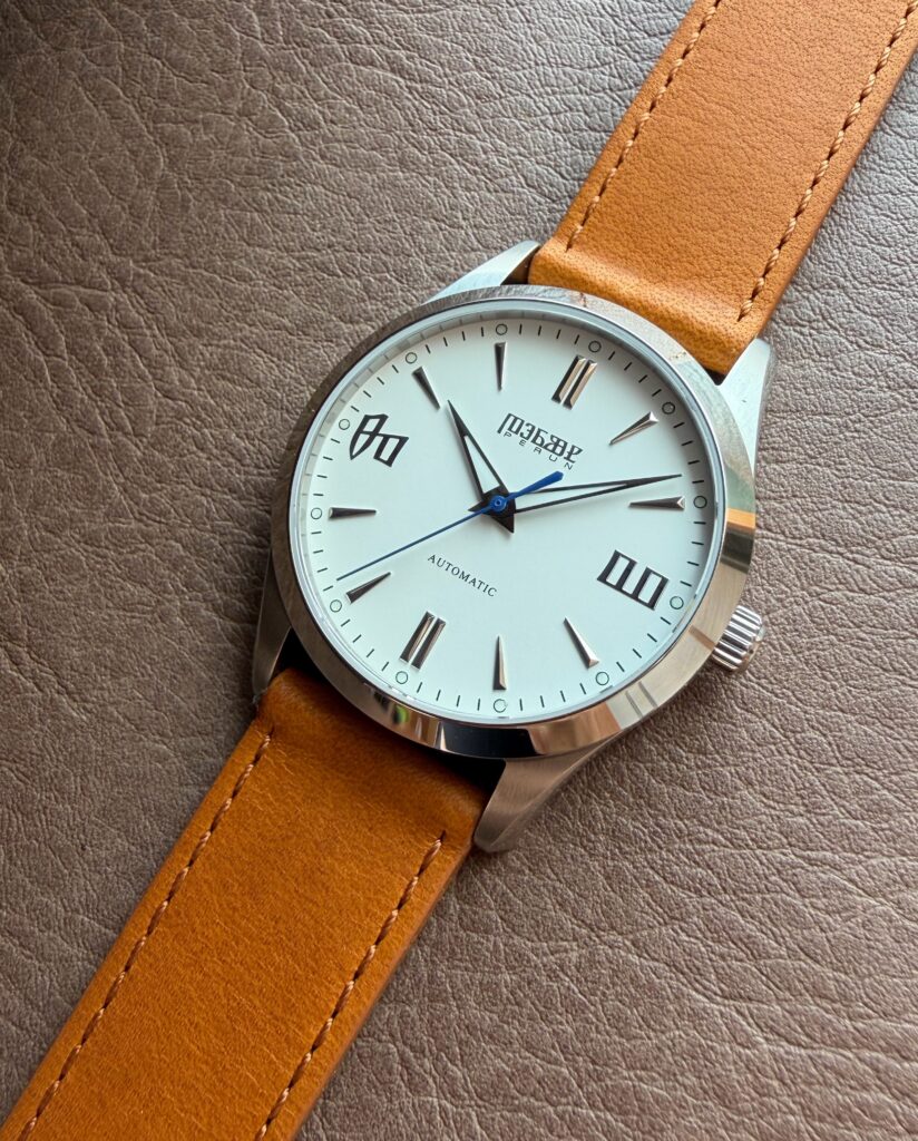 Knez Mraz on a matte cognac leather strap