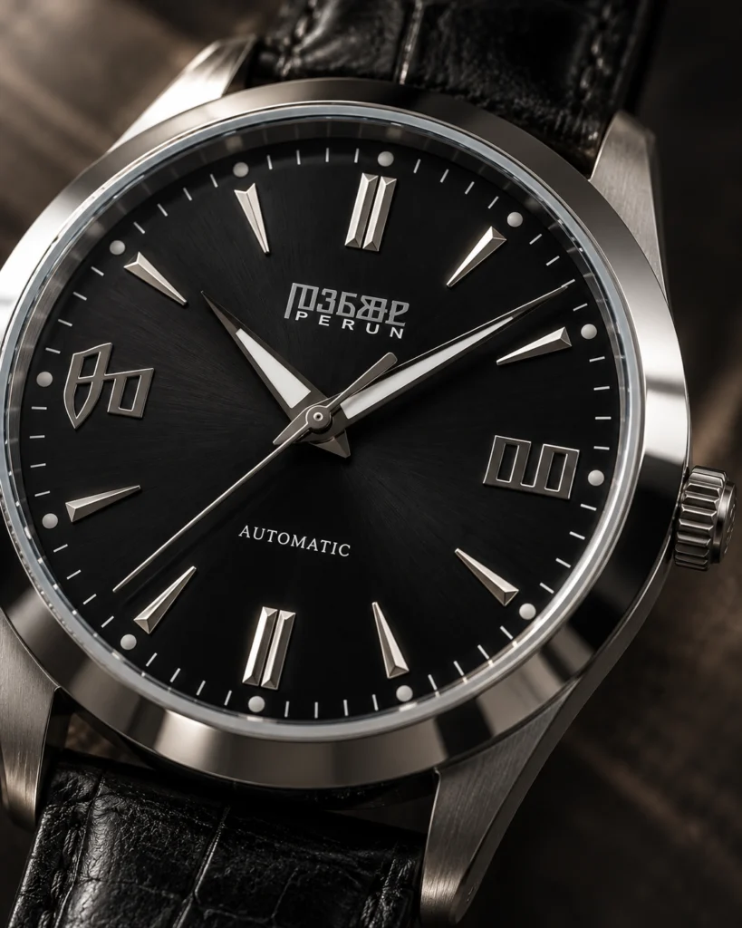 Close-up of the Knez Ponor black sunburst dial