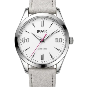 Knez Zora, white sunburst dial on a light grey suede strap