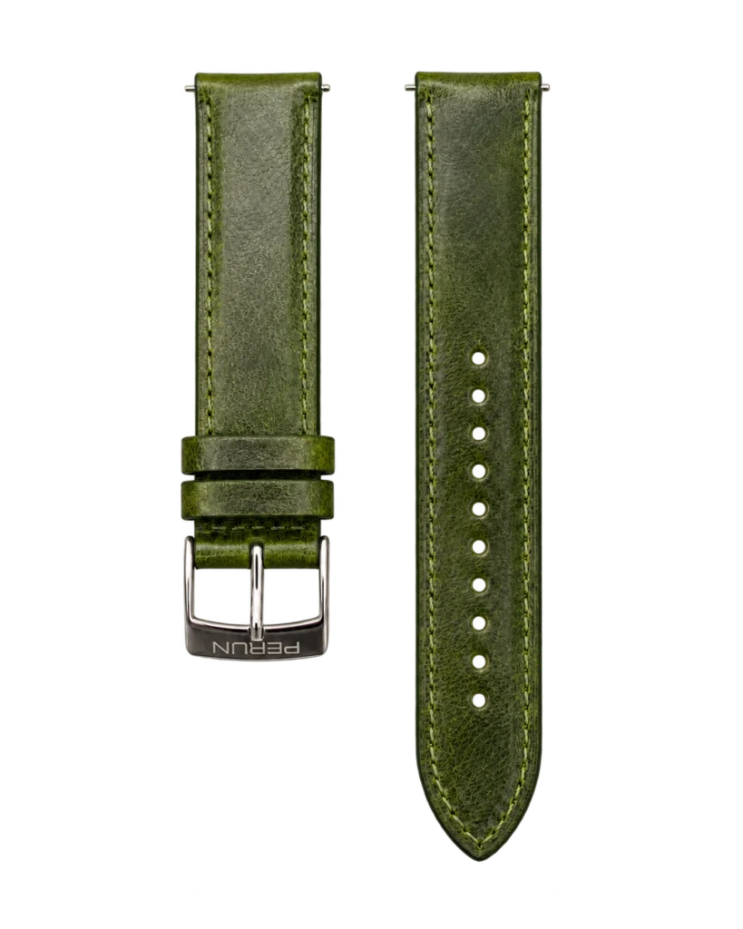 Perun moss green leather strap