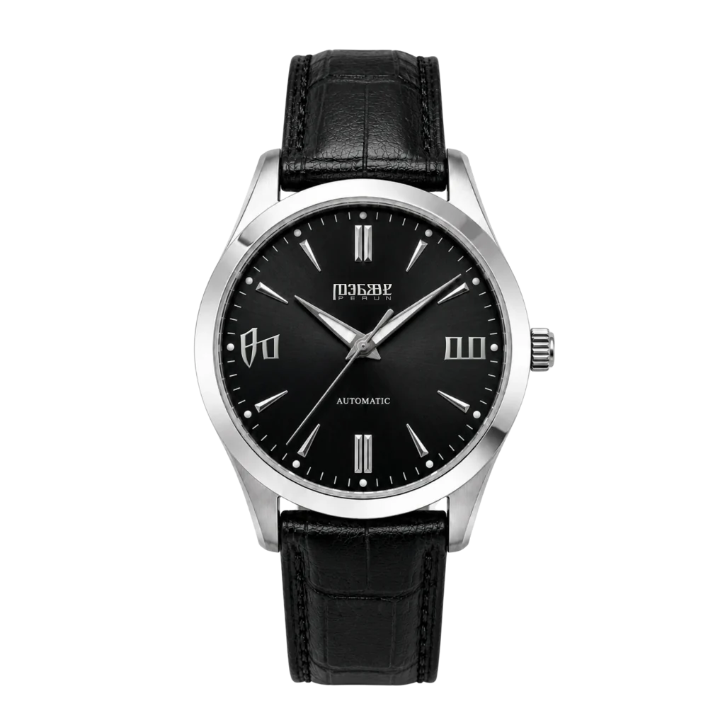 Knez Ponor, black dial on a black leather strap