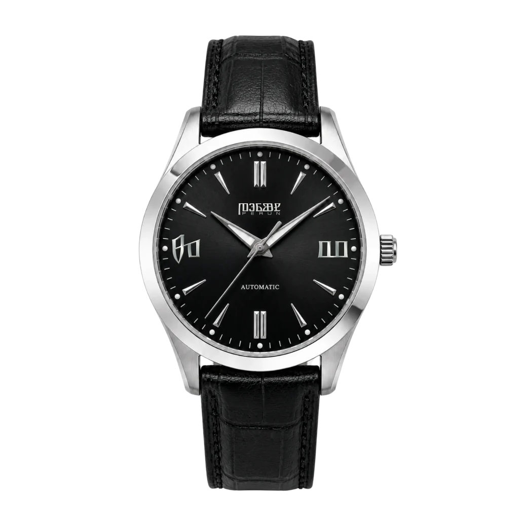 Knez Ponor, black dial on a black leather strap